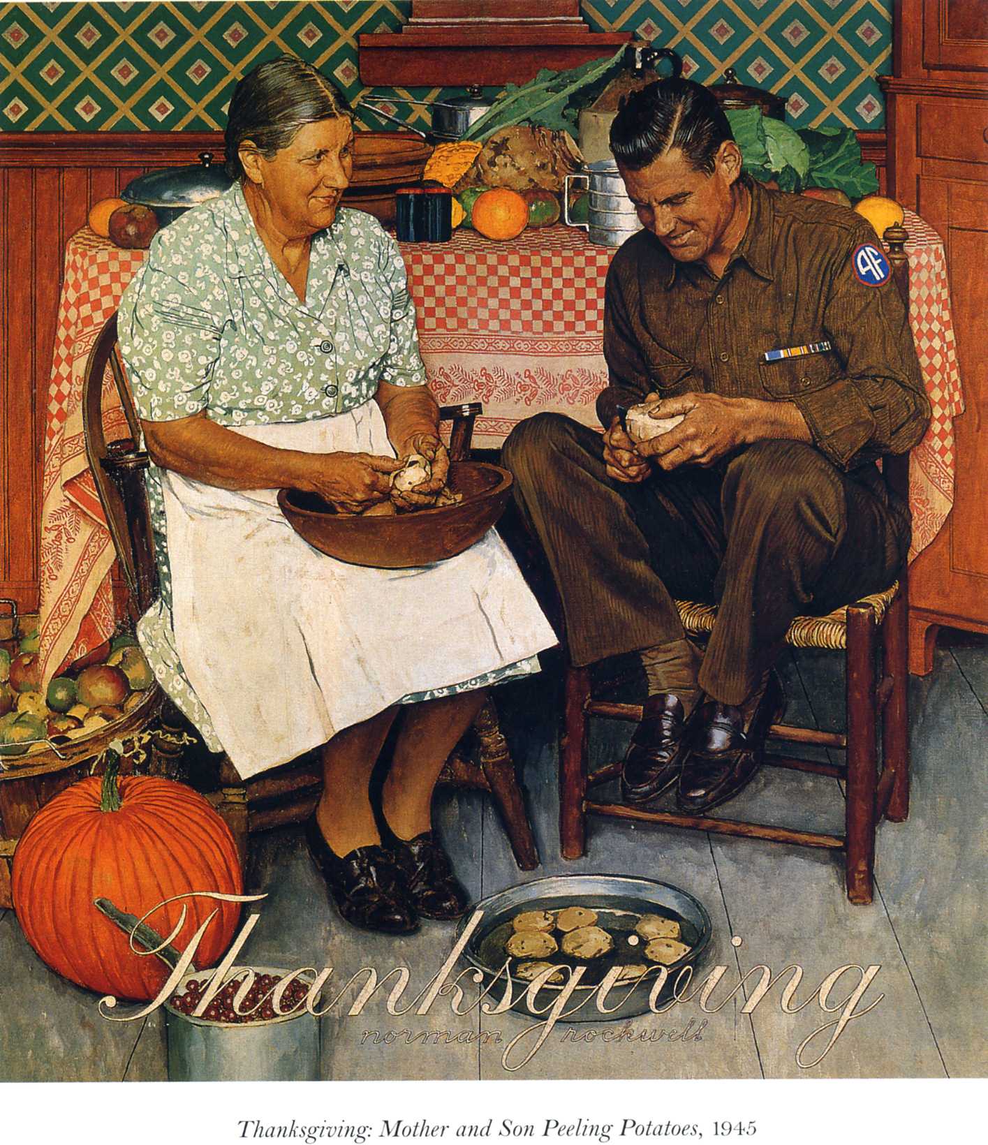 Thanksgiving Mother and Son Peeling Potatoes (1945) - Norman Rockwell Tablo