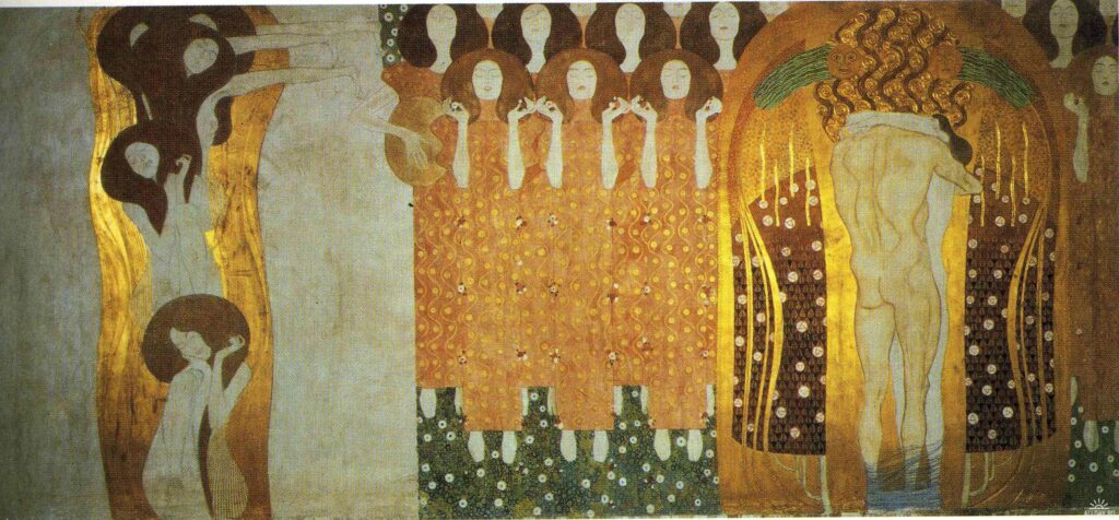 The Beethoven Frieze The Longing for Happiness Finds Repose in Poetry. Right wall (1902) - Gustav Klimt Tablo