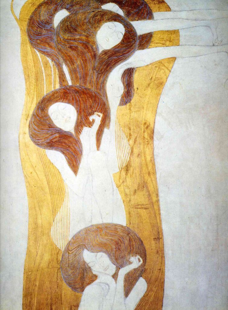 The Beethoven Frieze The Longing for Happiness Finds Repose in Poetry. Right wall, detail (1902) - Gustav Klimt Tablo