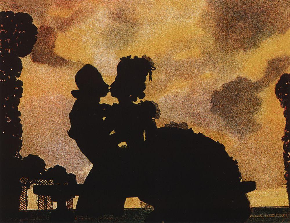 The Kiss (Silhouette) (1906) – Konstantin Somov Tablo
