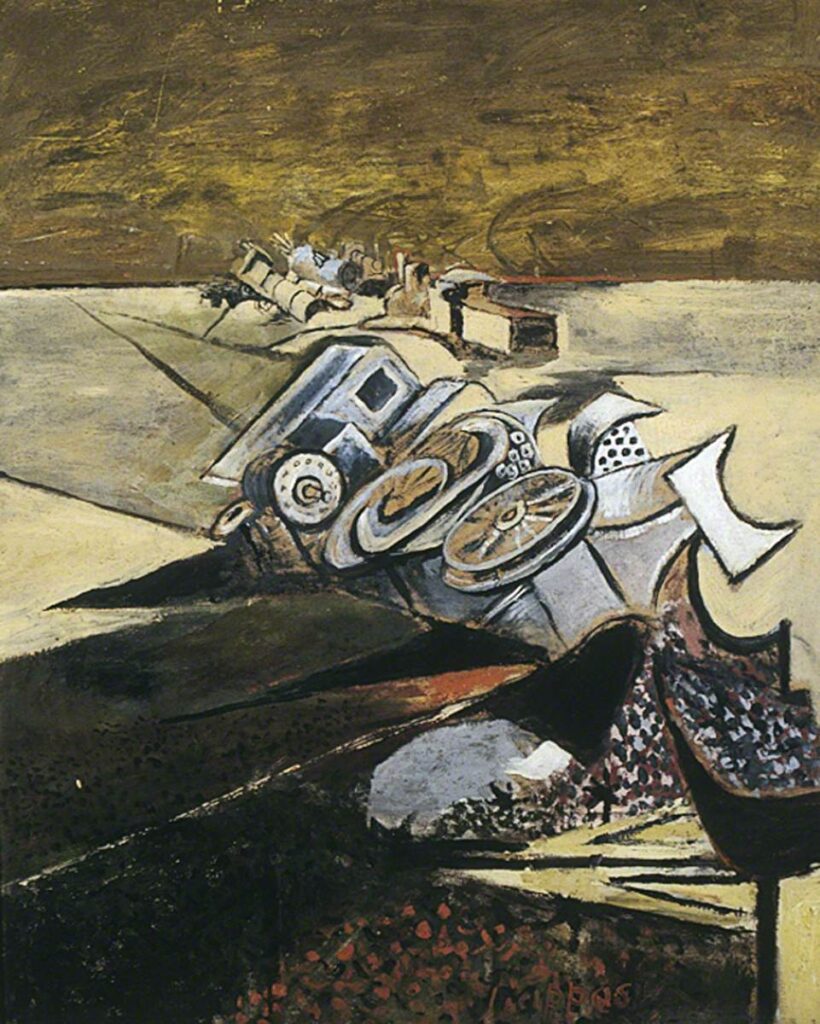 The Marshalling Yard at Trappes, France. Damage Done by RAF (1944) - Graham Sutherland Tablo