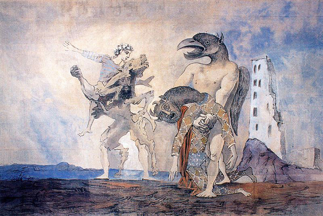 The Remains of Minotaur in a harlequin costume (1936) - Pablo Picasso Tablo