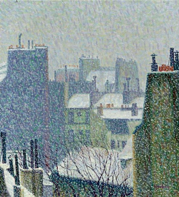 The Roofs of Paris in the Snow (1902) - Auguste Herbin Tablo