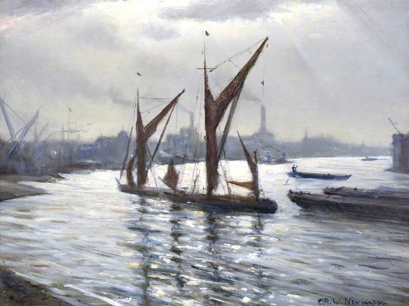 The Thames at Deptford, London (1939) - C. R. W. Nevinson Tablo
