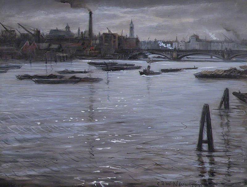 The Thames at Southwark, London (1938) - C. R. W. Nevinson Tablo