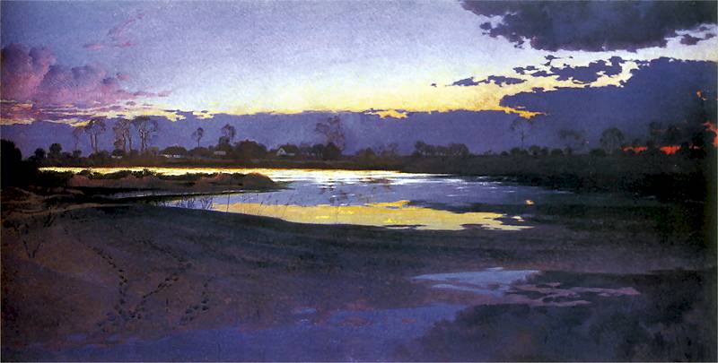 The Wisla River, near Niepolomice - Józef Mehoffer Tablo