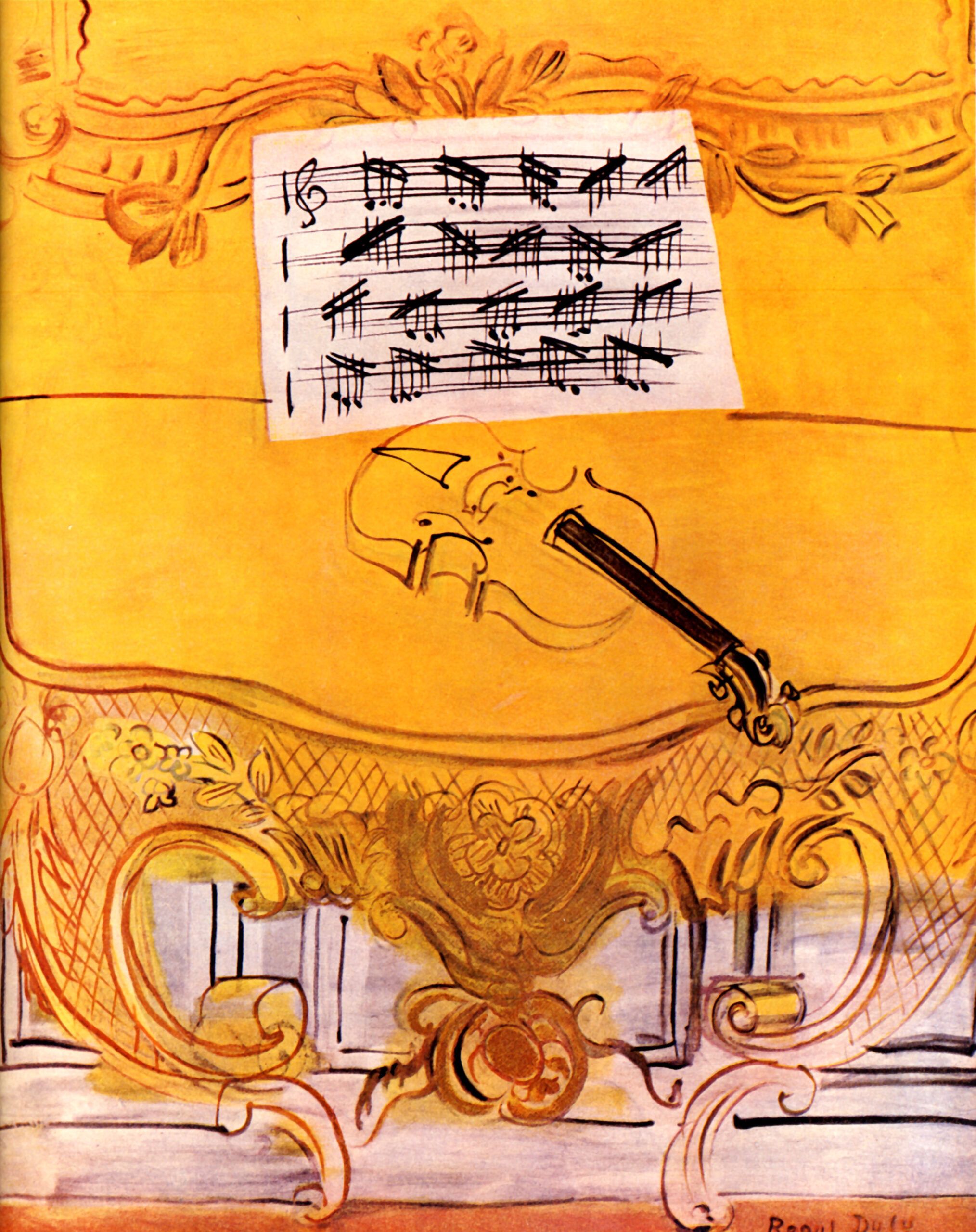 The Yellow Console with a Violin (1949) - Raoul Dufy Tablo