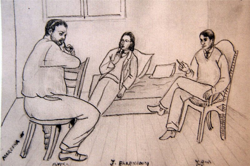 The atelier of Diego Rivera in Rue du Départ (Diego Rivera, Ehrenbourg and Juan Gris), Paris in 1916 - Marevna (Marie Vorobieff) Tablo