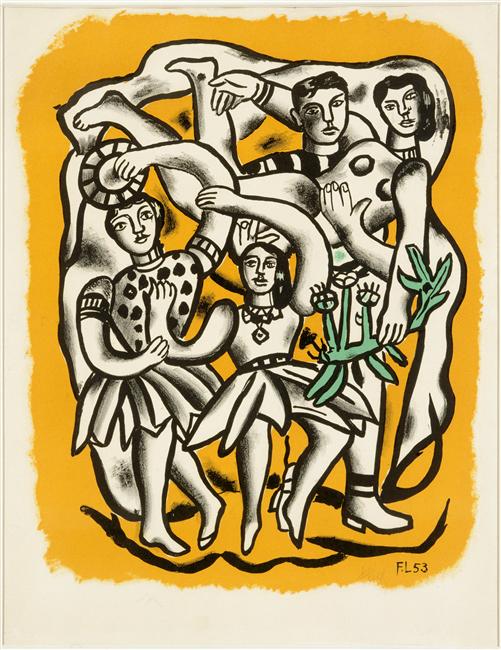 The dancers (yellow background) (1954) - Fernand Léger Tablo