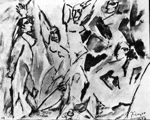 The girls of Avignon (study) (1907) - Pablo Picasso Tablo