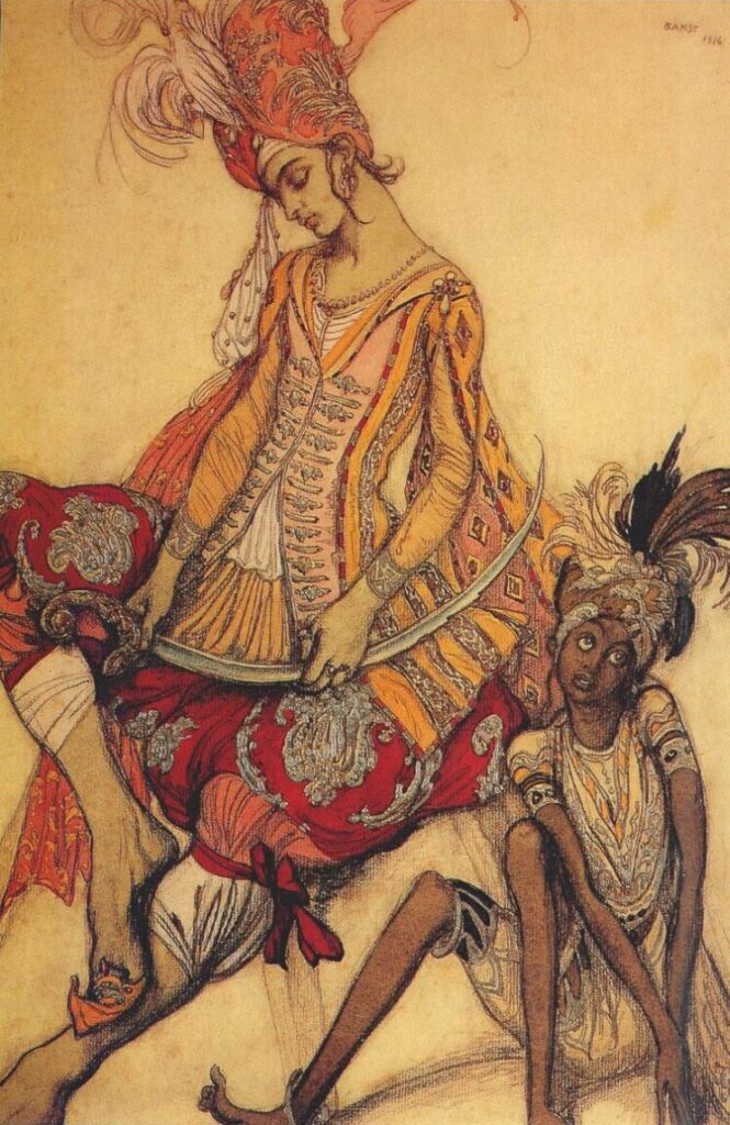 The sleeping beauty eastern prince and his page (1916) - Léon Bakst Tablo