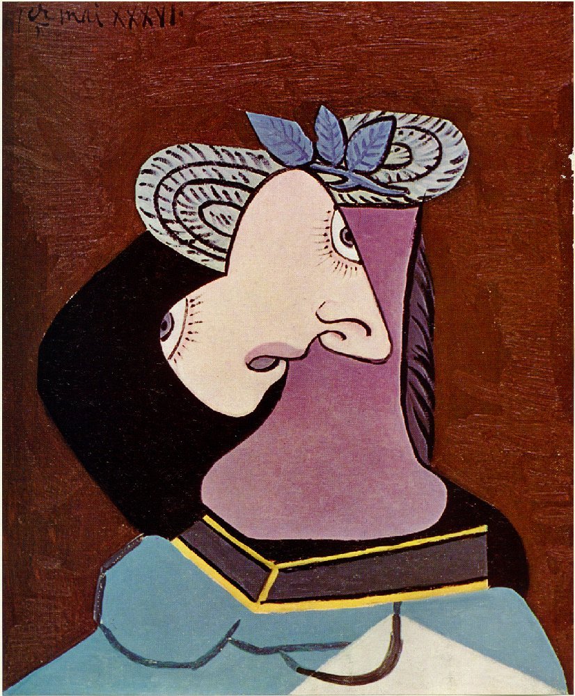 The straw hat with blue leaves (1936) - Pablo Picasso Tablo