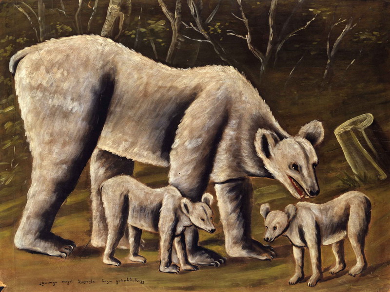 The white bear with cubs (1910) – Niko Pirosmani Tablo