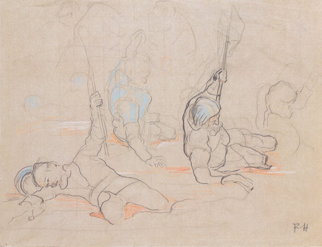 The wounded standard bearer Hans Baer (1896) - Ferdinand Hodler Tablo