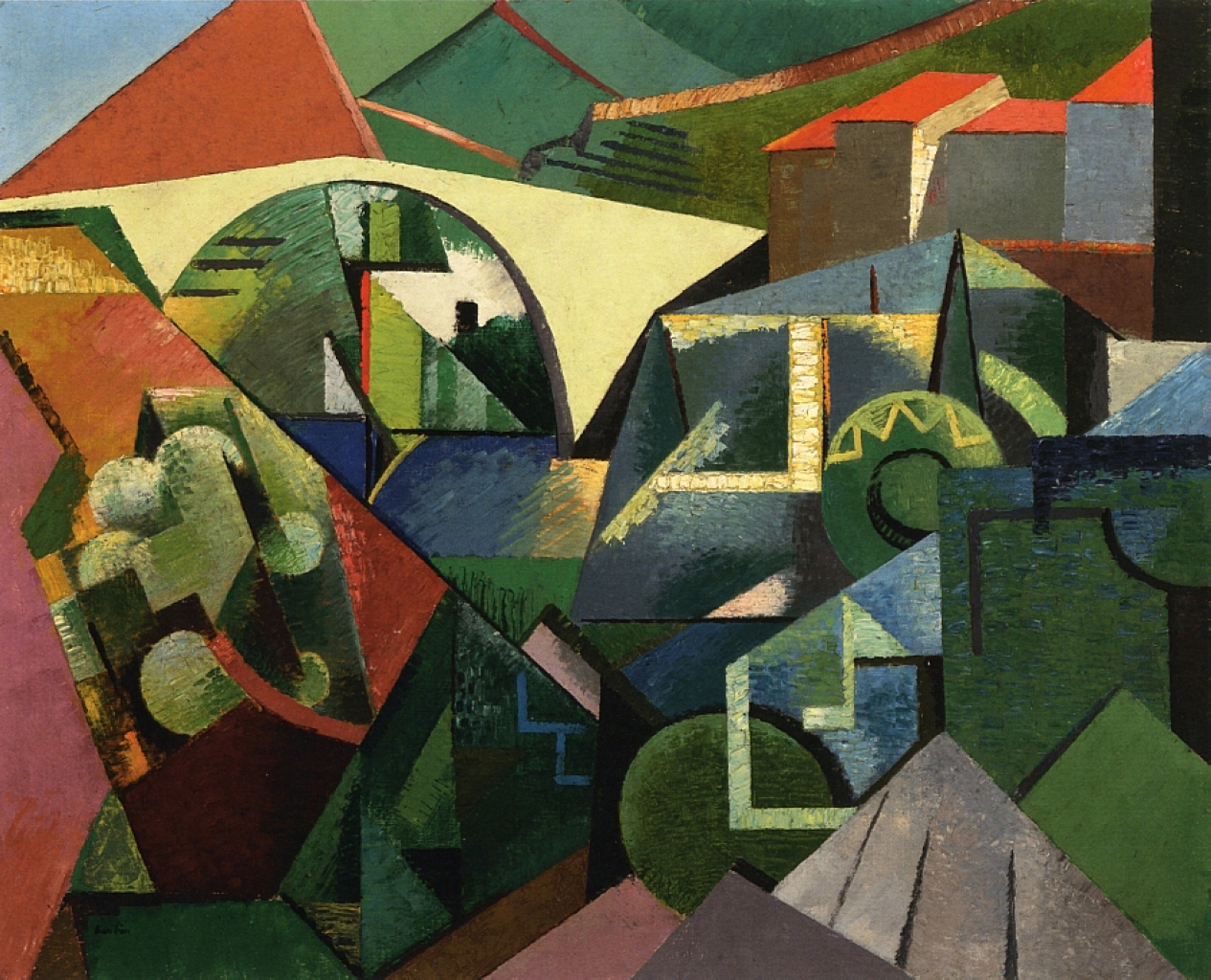 The yellow bridge at Ceret (1913) - Auguste Herbin Tablo