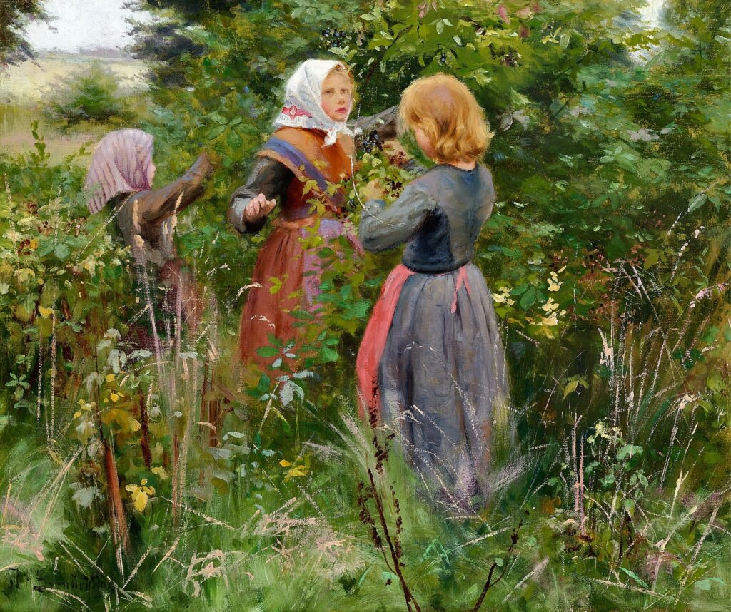 Three Little Girls Picking Blackberries (1885) - Hans Andersen Brendekilde Tablo