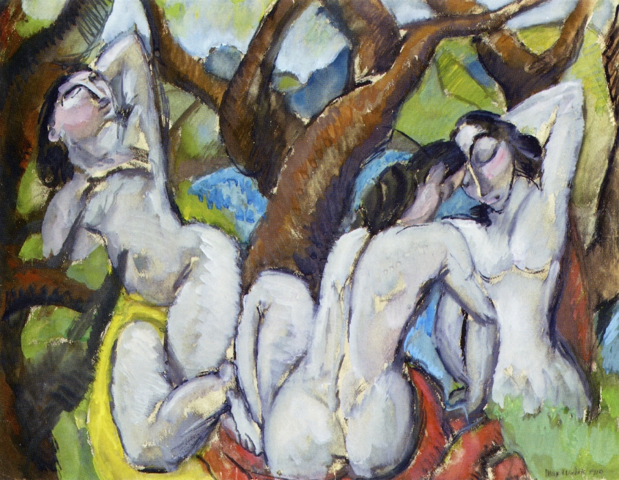 Three Nudes in a Forest (1910) - Max Weber Tablo