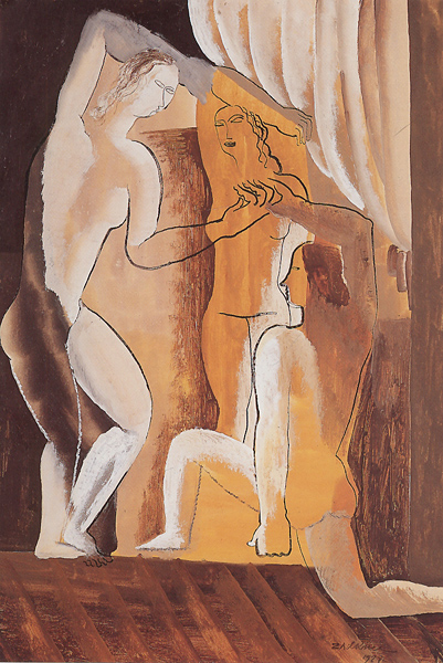 Three women in an interior (1927) - Ossip Zadkine Tablo