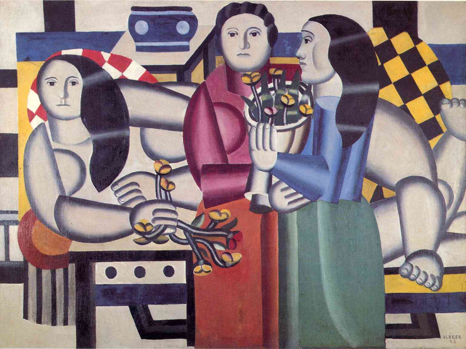 Three women with flowers - Fernand Léger Tablo