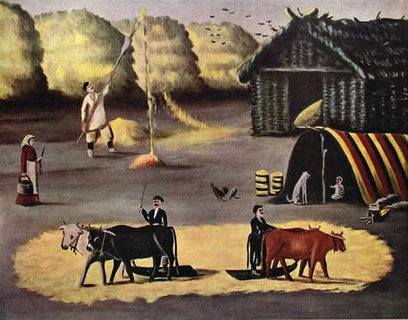 Threshing the floor in a Georgian country village (1915) – Niko Pirosmani Tablo