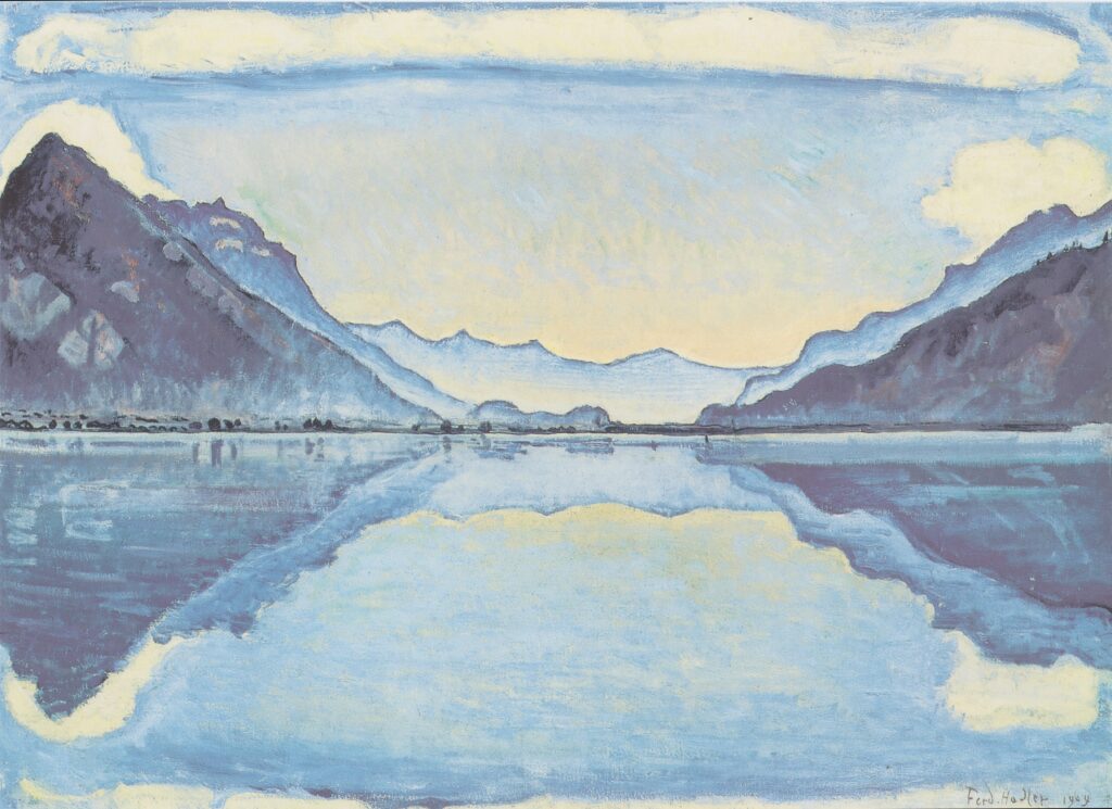 Thun with symmetric mirroring (1909) – Ferdinand Hodler Tablo