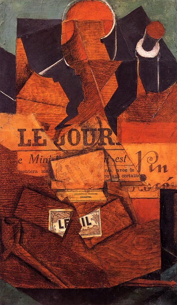 Tobacco, Newspaper and Bottle of Wine (1914) - Juan Gris Tablo