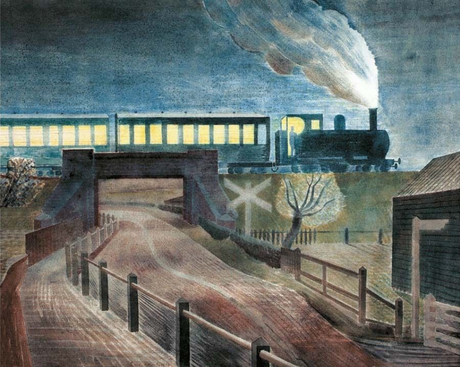 Train Going over a Bridge at Night (1935) – Eric Ravilious Tablo