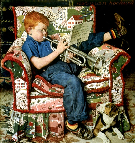 Trumpet Practice (1950) - Norman Rockwell Tablo