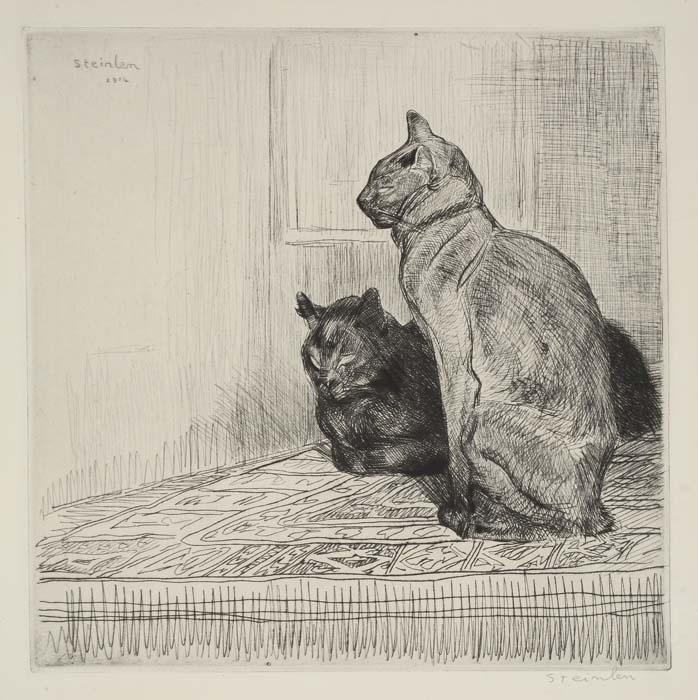Two Cats on a cabinet (1914) – Théophile Steinlen Tablo