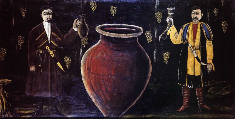 Two Georgians by a Giant Wine Jar (Quevri) – Niko Pirosmani Tablo