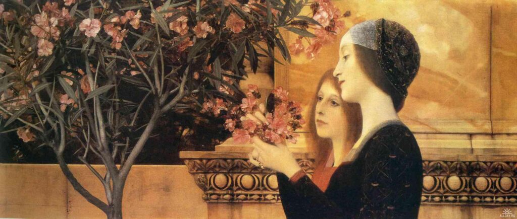 Two Girls With An Oleander (1890) - Gustav Klimt Tablo