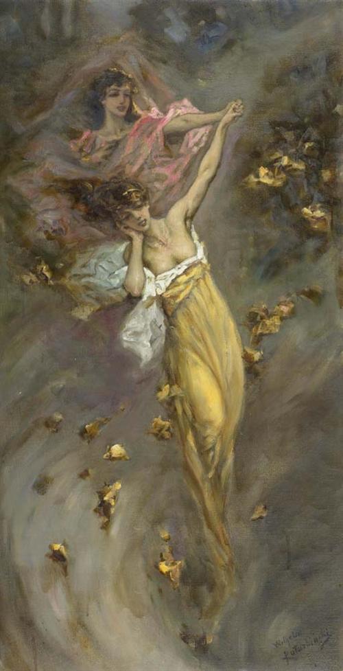 Two Girls in Yellow and Pink – Wilhelm Kotarbinski Tablo