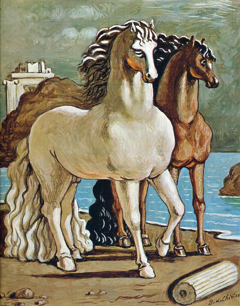 Two Horses by a Lake (1950) - Giorgio de Chirico Tablo
