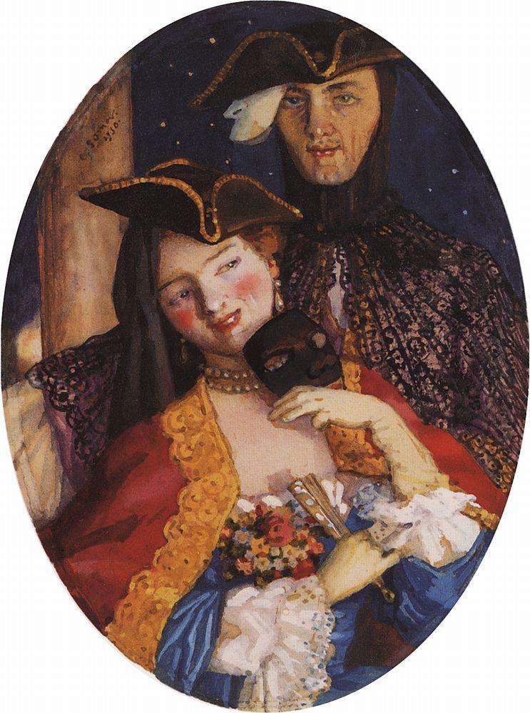 Two Masks (Pair on the Eve of the Carnival) (1930) – Konstantin Somov Tablo