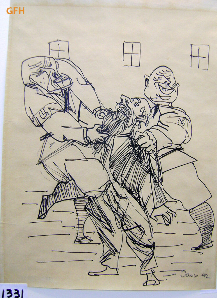 Two Nazi Soldiers Abusing a Jew and Tearing Out his Beard (1942) - Marcel Janco Tablo