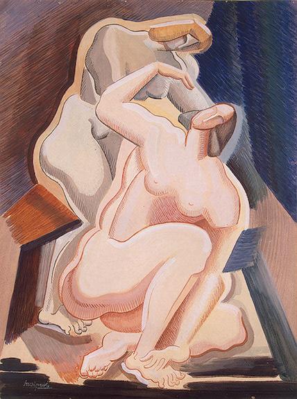 Two Nude Female Figures (Seated and Bending) (1923) - Olexandr Archipenko Tablo