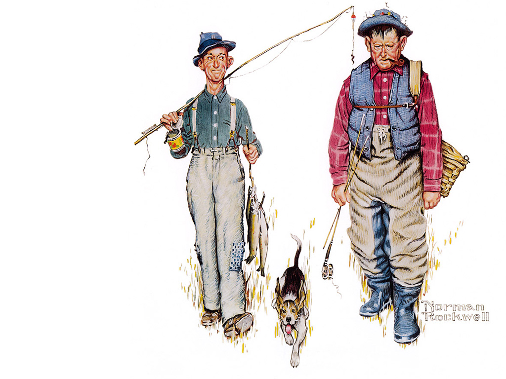 Two Old Men and Dog - Norman Rockwell Tablo