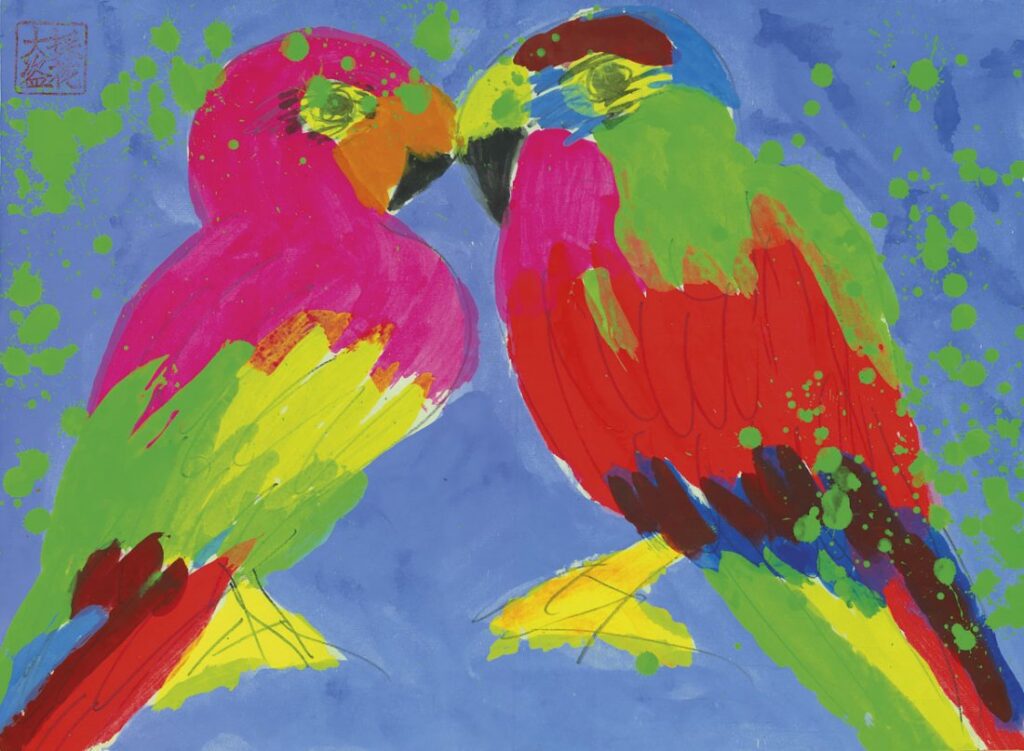 Two Parrots - Walasse Ting Tablo
