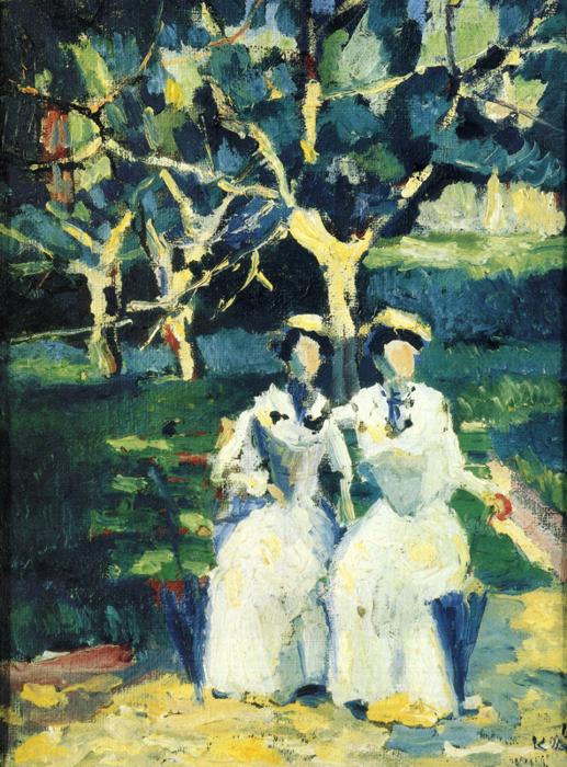 Two Women in a Garden - Kazimir Malevich Tablo