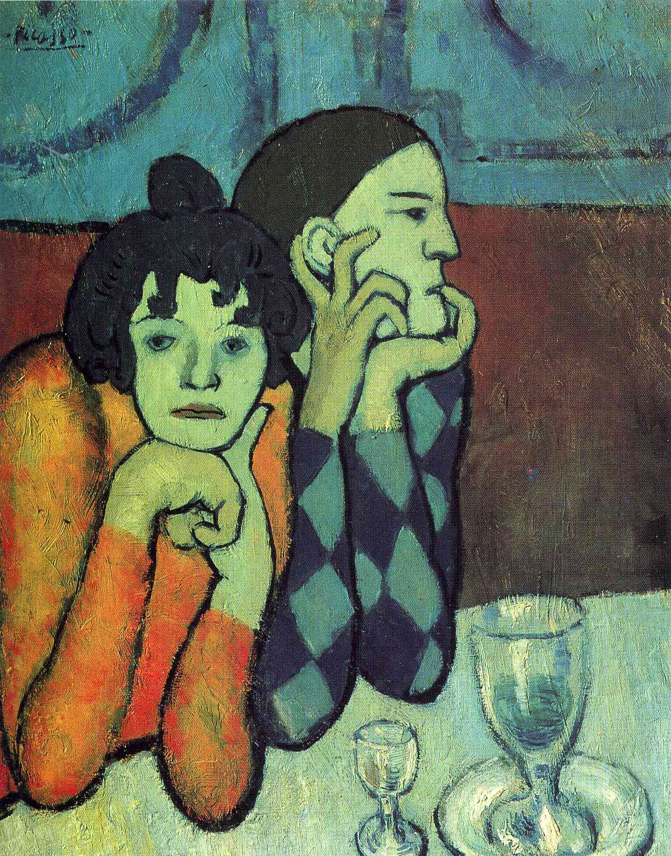 Two acrobats (Harlequin and his companion) (1901) - Pablo Picasso Tablo