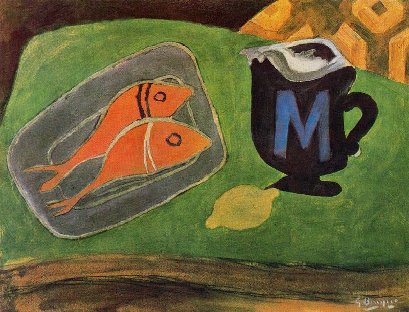 Two mullets (1941) - Georges Braque Tablo