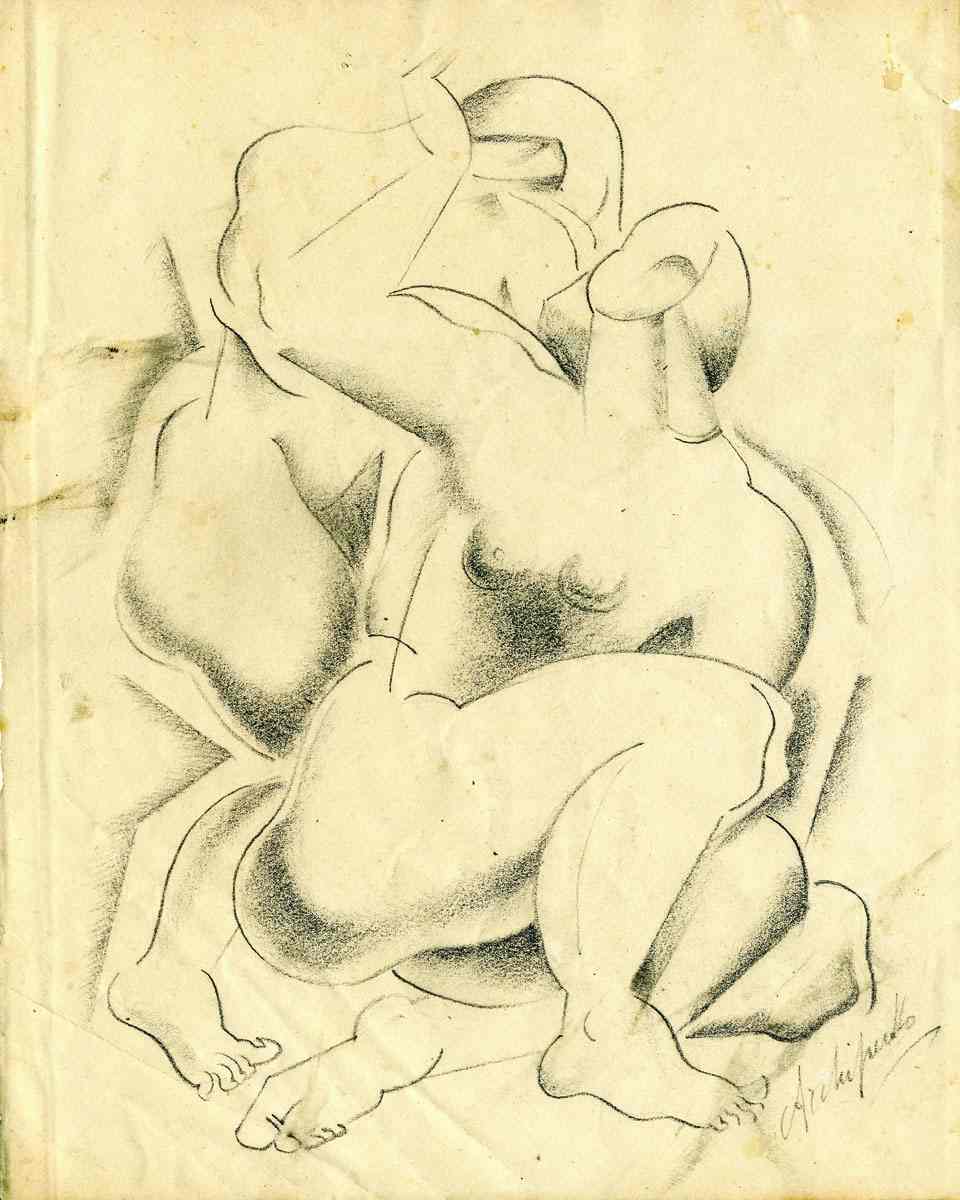 Two nude female figures (1920) - Olexandr Archipenko Tablo