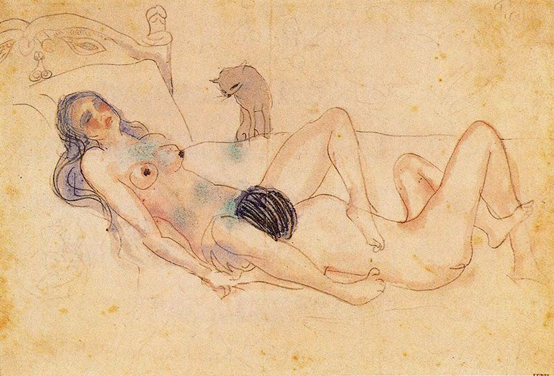 Two nudes and a cat (1903) - Pablo Picasso Tablo
