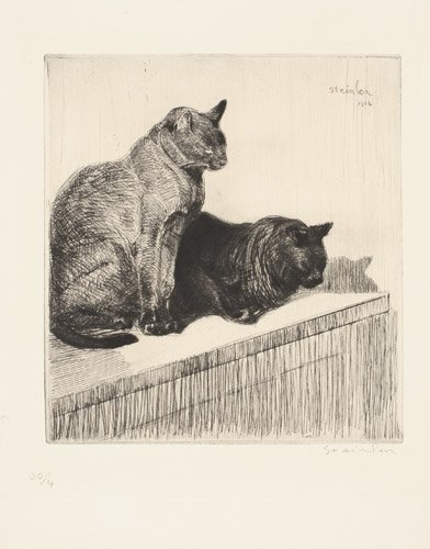 Two sitting cats – Théophile Steinlen Tablo