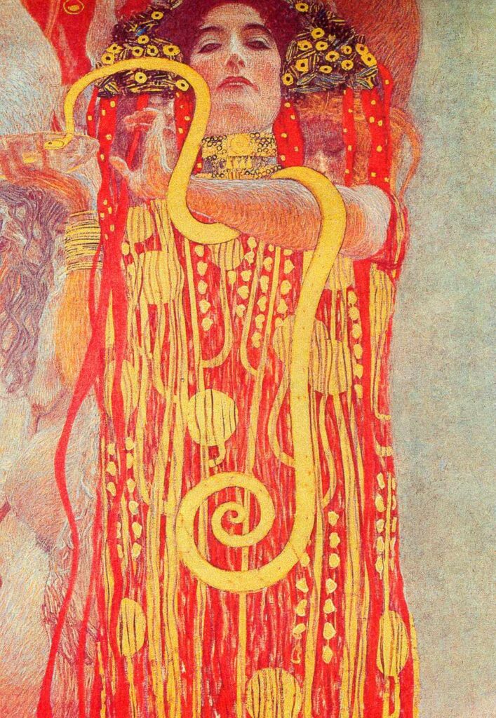 University of Vienna Ceiling Paintings (Medicine), detail showing Hygieia (1900) - Gustav Klimt Tablo