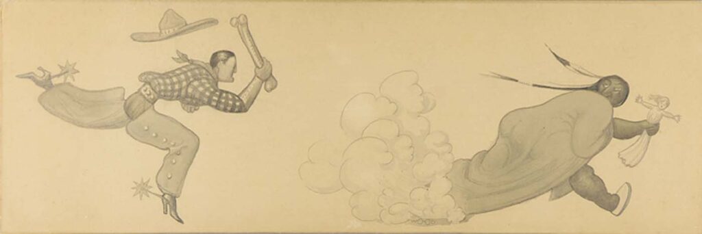 Untitled, from suite Savage Iowa (Indian and Cowboy) (1923) - Grant Wood Tablo