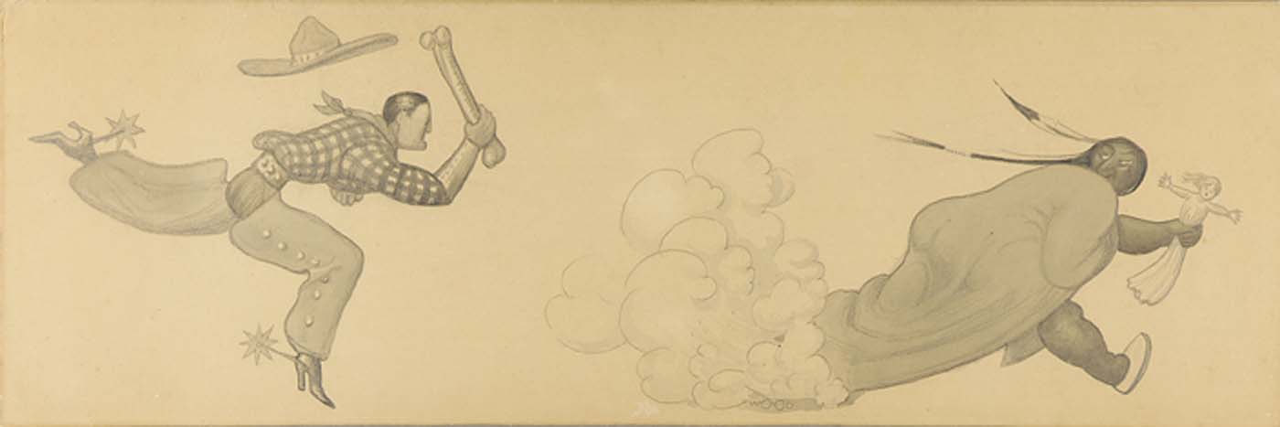 Untitled, from suite Savage Iowa (Indian and Cowboy) (1923) - Grant Wood Tablo