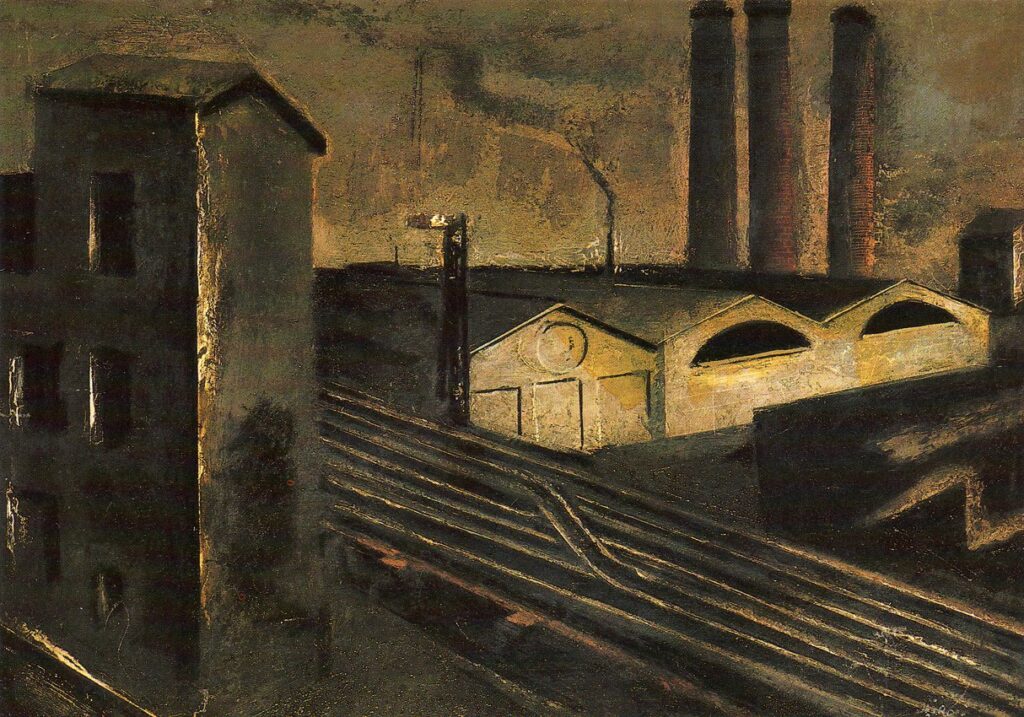 Urban Landscape with Chimneys (1921) - Mario Sironi Tablo