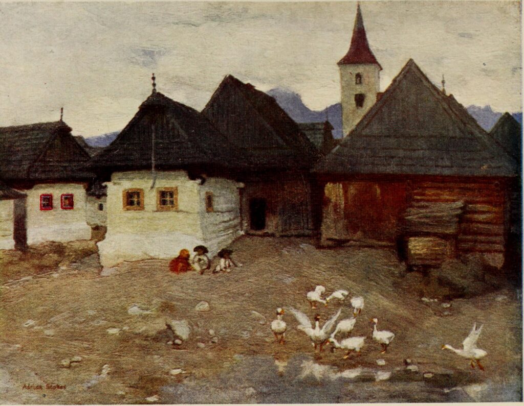 VIEW FROM OUR WINDOWS IN VAZSECZ (1909) - Marianne Stokes Tablo
