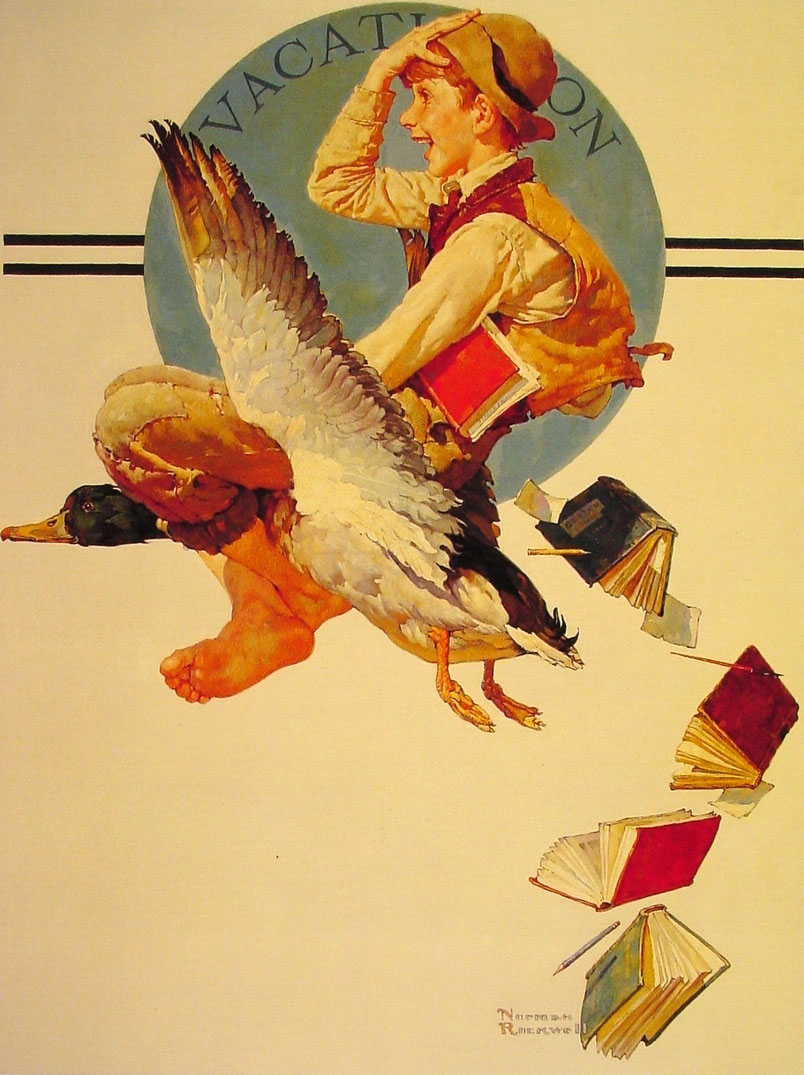 Vacation Boy riding a Goose (1934) - Norman Rockwell Tablo